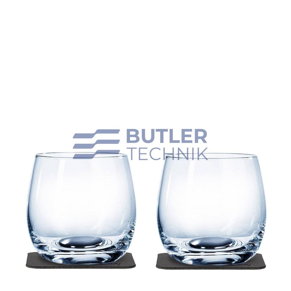 Silwy Magnetic Crystal Whisky Tumblers with Nano-gel Coasters 250ml - Luxury set of 2 Clear