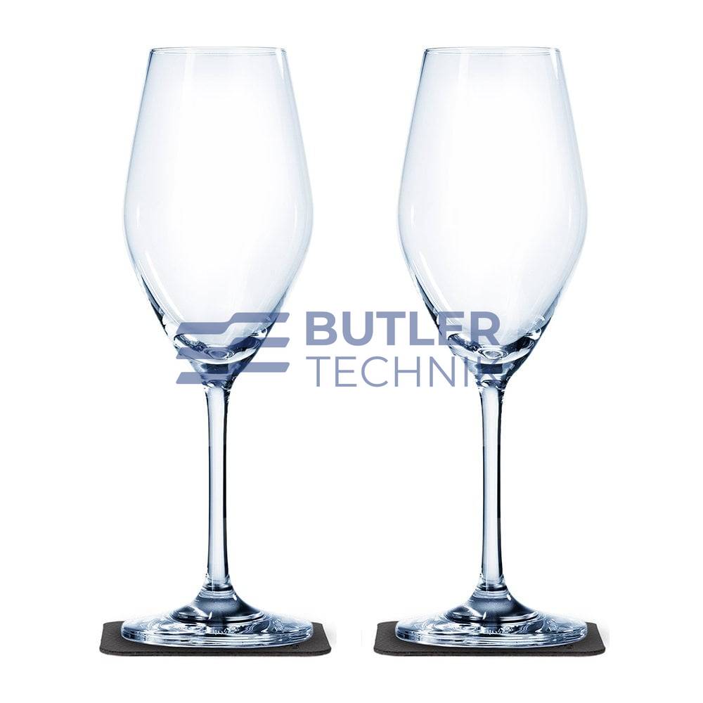 Silwy Magnetic Crystal Champagne Glasses with Nano-gel Coasters - Luxury set of 2 Clear