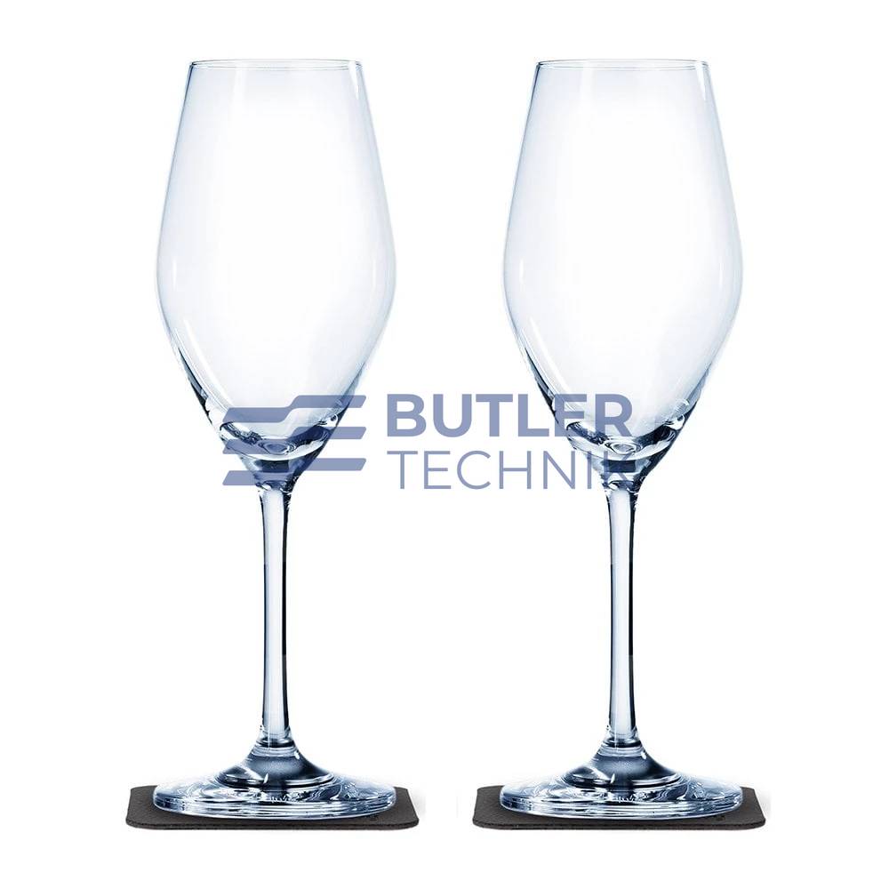 Silwy Magnetic Crystal Champagne Glasses with Nano-gel Coasters - Luxury set of 2 