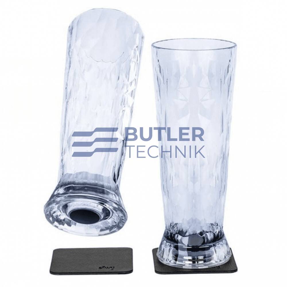 Silwy Magnetic Plastic Beer Glasses with Nano-gel Coasters - Set of 2 Clear
