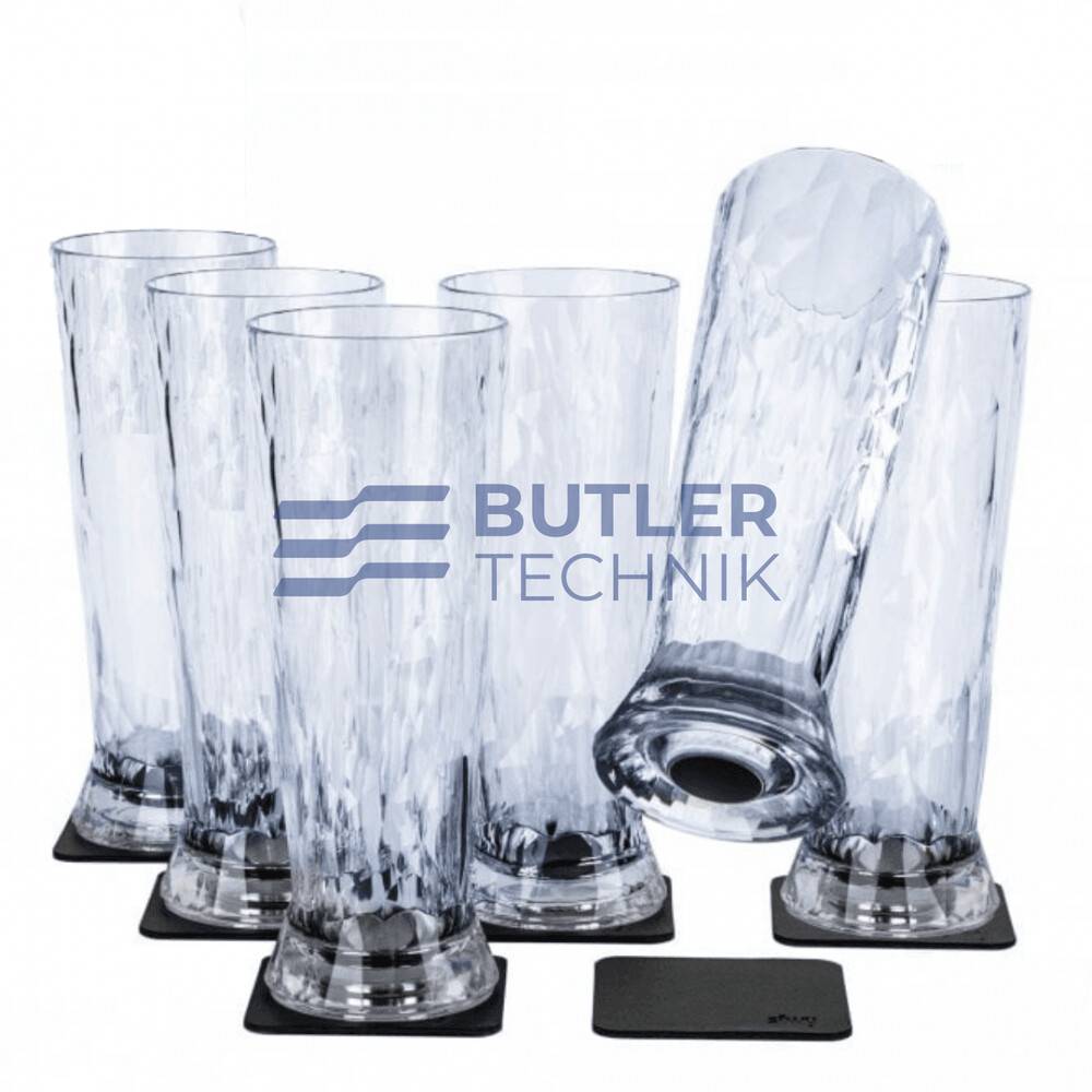 Silwy Magnetic Plastic Beer Glasses with Nano-gel Coasters - Set of 6 Clear