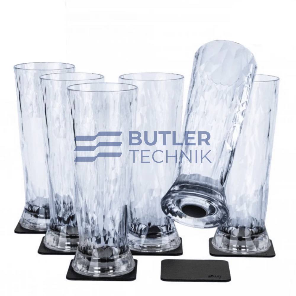 Silwy Magnetic Plastic Beer Glasses with Nano-gel Coasters - Set of 6 