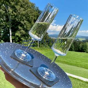 Silwy Magnetic Plastic Champagne Prosecco Glasses with Nano-gel Coasters - Set of 2 