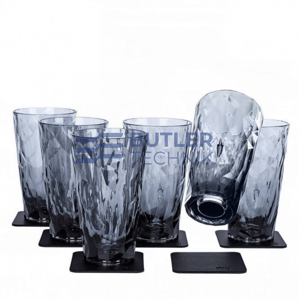 Silwy Magnetic Plastic Longdrink Glasses with Nano-gel coasters - Set of 6 - Pearl Grey 