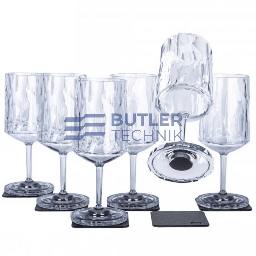 Silwy Magnetic Plastic Wine Glasses with Nano-gel Coasters - Set of 6 - Clear 