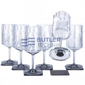 Silwy Magnetic Plastic Wine Glasses with Nano-gel Coasters - Set of 6 - Clear 