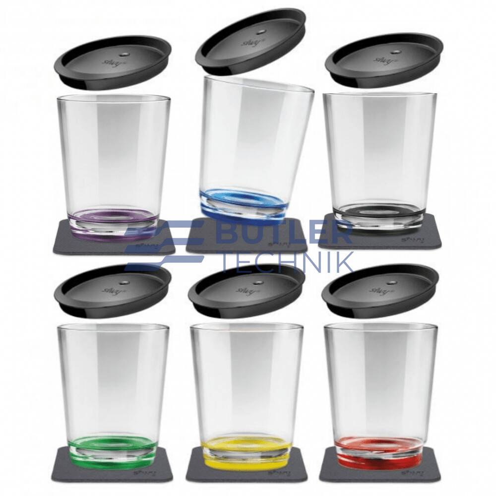 Silwy Magnetic Plastic Drinking Cups with Lids and Nano-gel Coasters - Set of 6 - Multicoloured Multicoloured