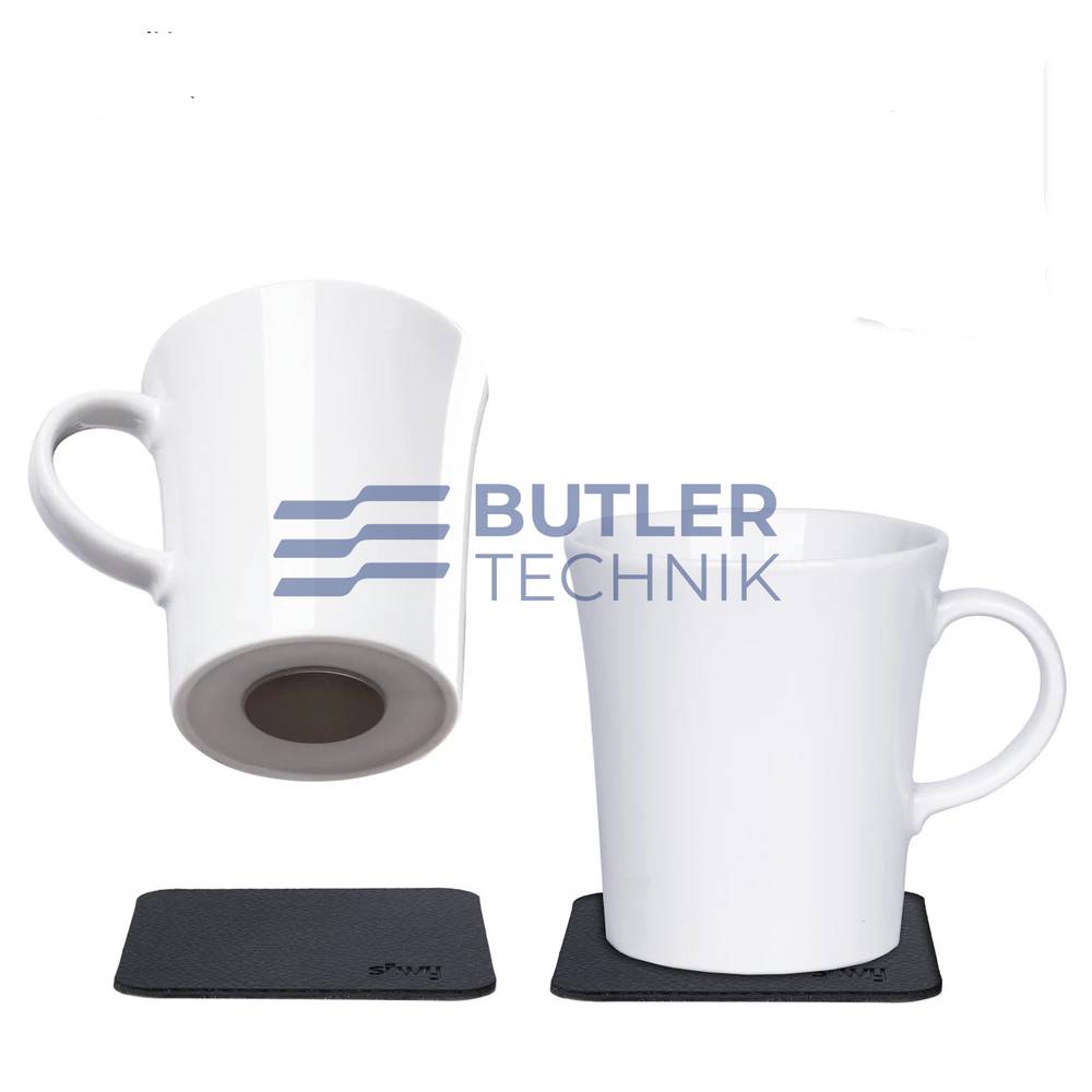 Silwy Porcelain White Magnetic Coffee Tea Mugs including Black Metal-Nano-Gel-Pads - Set of 2 