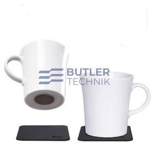 Silwy Porcelain White Magnetic Coffee Tea Mugs including Black Metal-Nano-Gel-Pads - Set of 2 