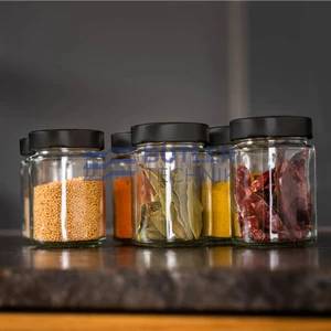 Silwy Magnetic Glass Spice Jars with Metal Strip Black & Classy 192ml 