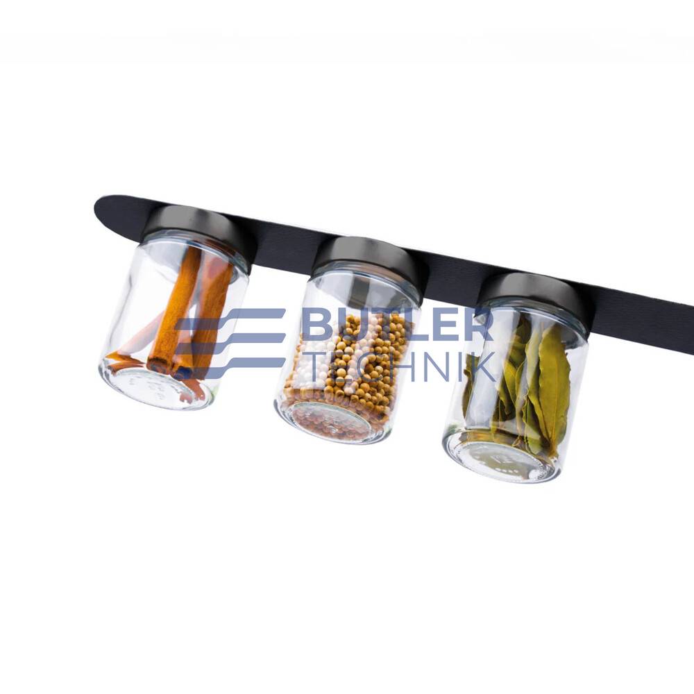 Silwy Magnetic Glass Spice Jars with Metal Strip Black & Classy 192ml 