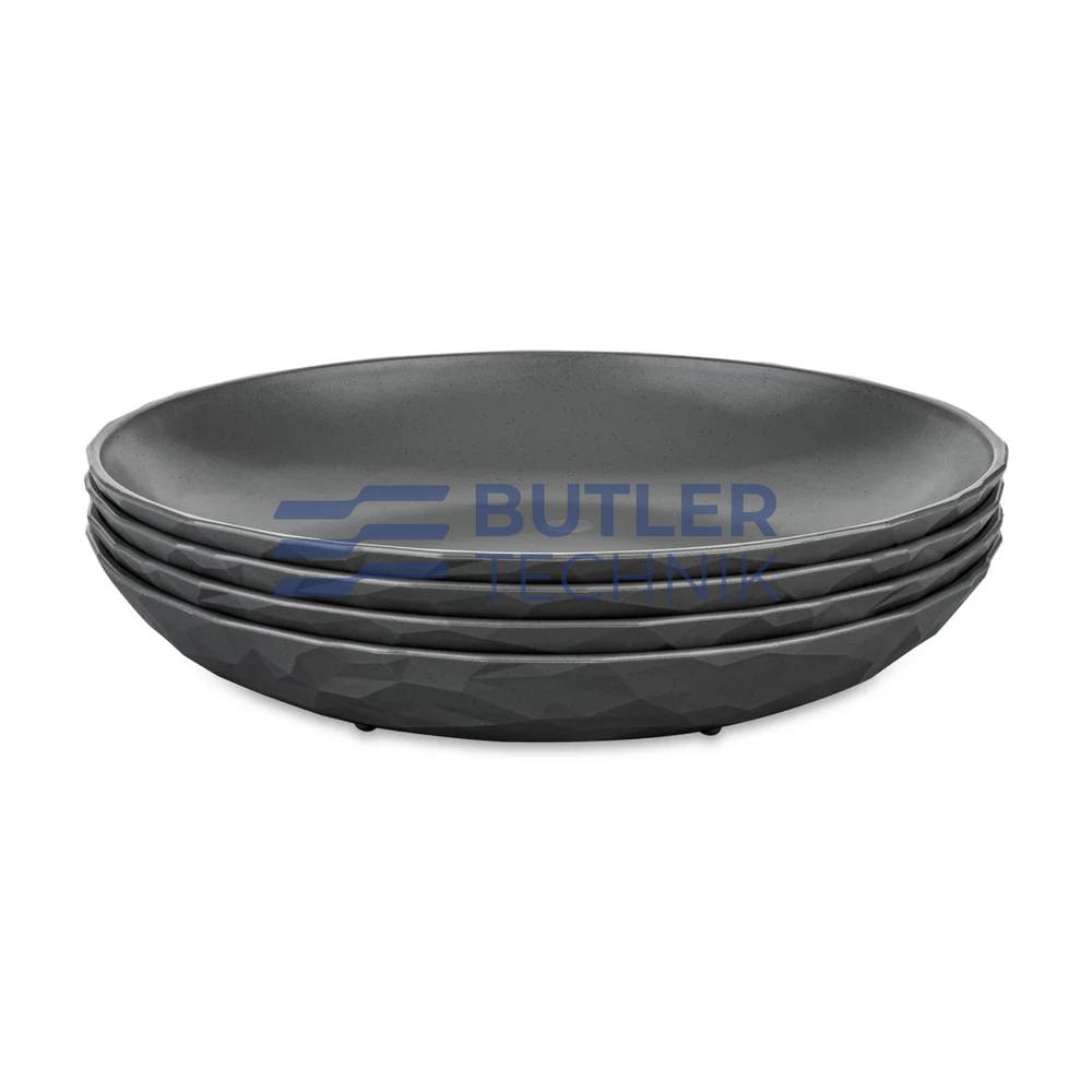 Koziol Plastic Deep Plate for Boat Camper CLUB PLATE 220mm Set of 4 - Natural Ash Grey