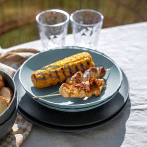 Koziol Plastic Deep Plate for Boat Camper CLUB PLATE 220mm Set of 4 - Nature Flower Blue 