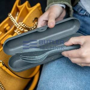 Koziol Plastic Cutlery Set for Boat Camper KLIKK READY Nature Ash Grey