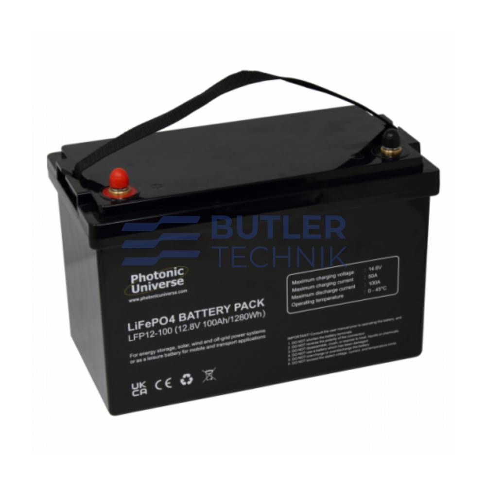 Photonic Universe 100Ah 12V Lithium Battery for Leisure, Solar, Wind and Off-grid applications 