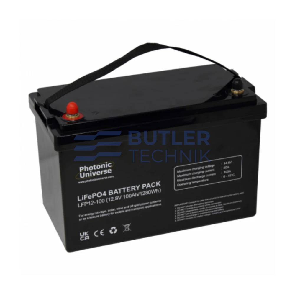 Photonic Universe 100Ah 12V Lithium Battery for Leisure, Solar, Wind and Off-grid applications 