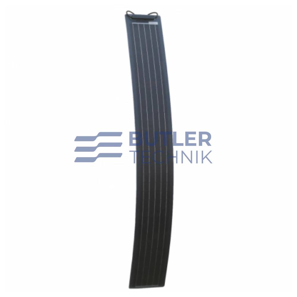 Photonic Universe 50W black ultra-narrow semi-flexible fibreglass solar panel with durable ETFE coating 