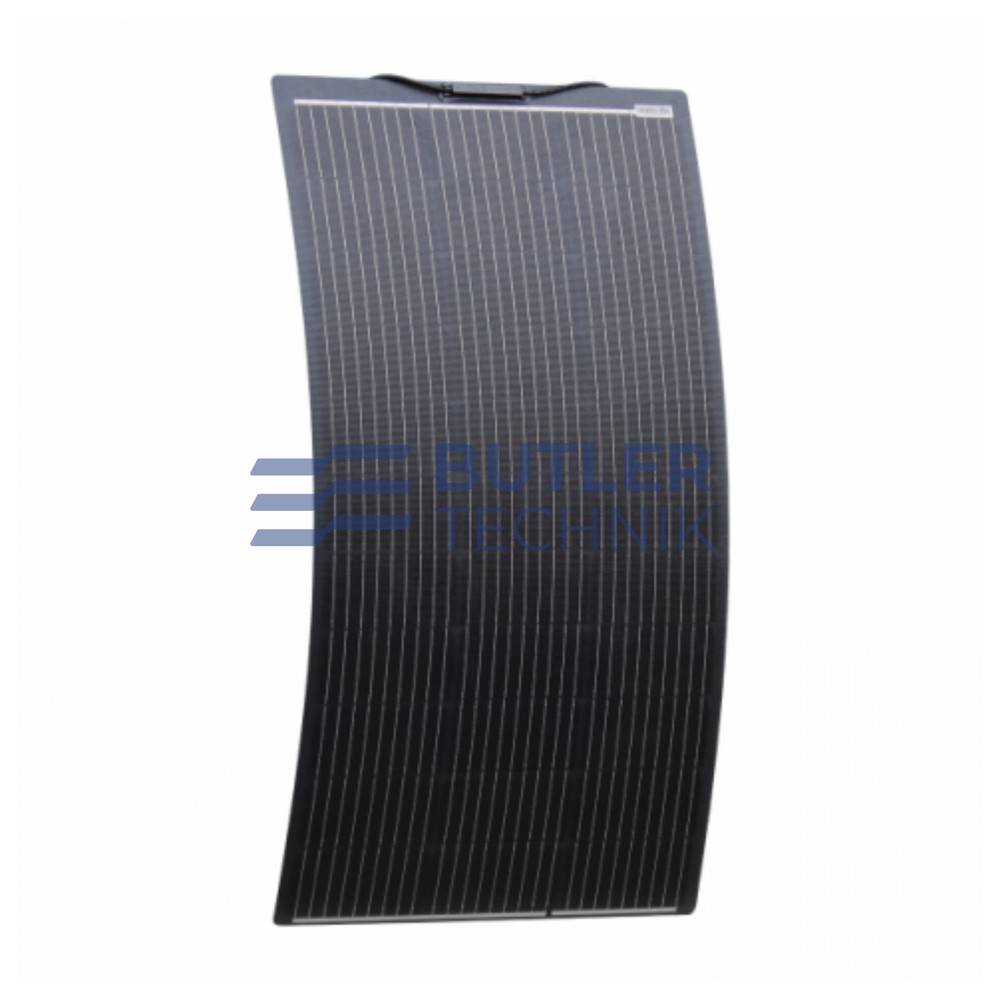 Photonic Universe 100W black semi-flexible fibreglass solar panel with durable ETFE coating 